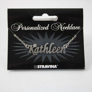 KATHLEEN Name Silvertone Rhinestone 14.5" w 4.5" Multi Ring Ext Necklace